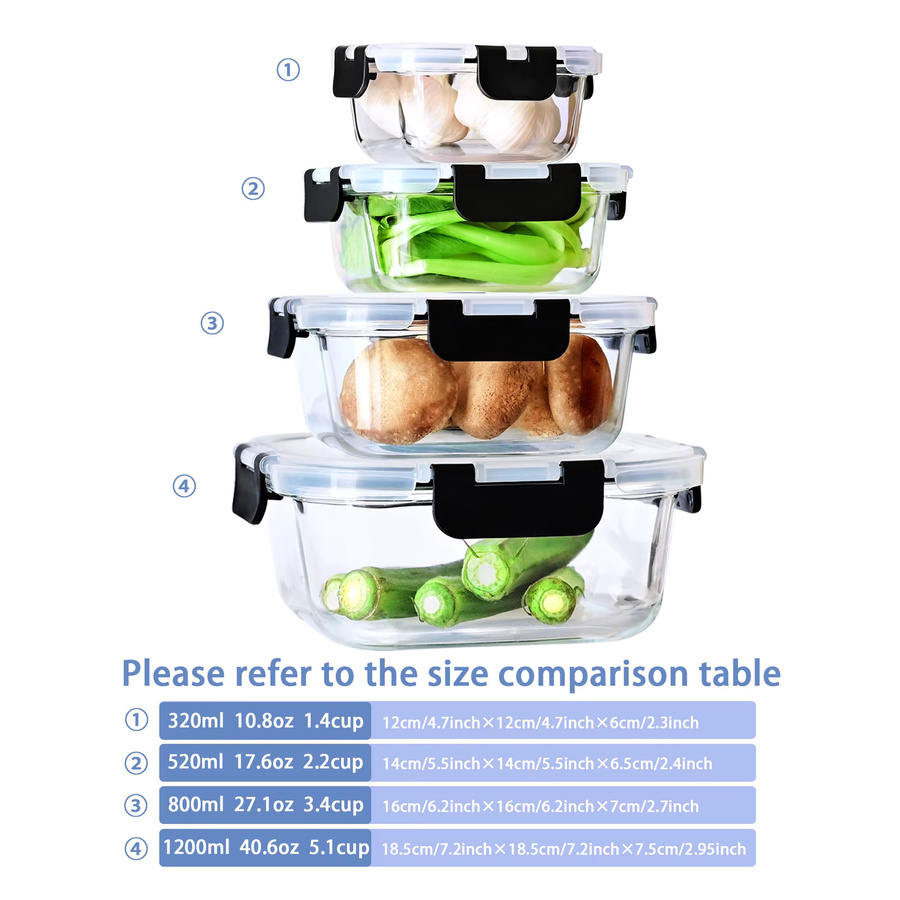 SIAZIH Glas-Aufbewahrungsset mit luftdichten Deckeln, transparent, BPA-frei, spülmaschinenfest, 1200 ml und 520 ml - Bild 2