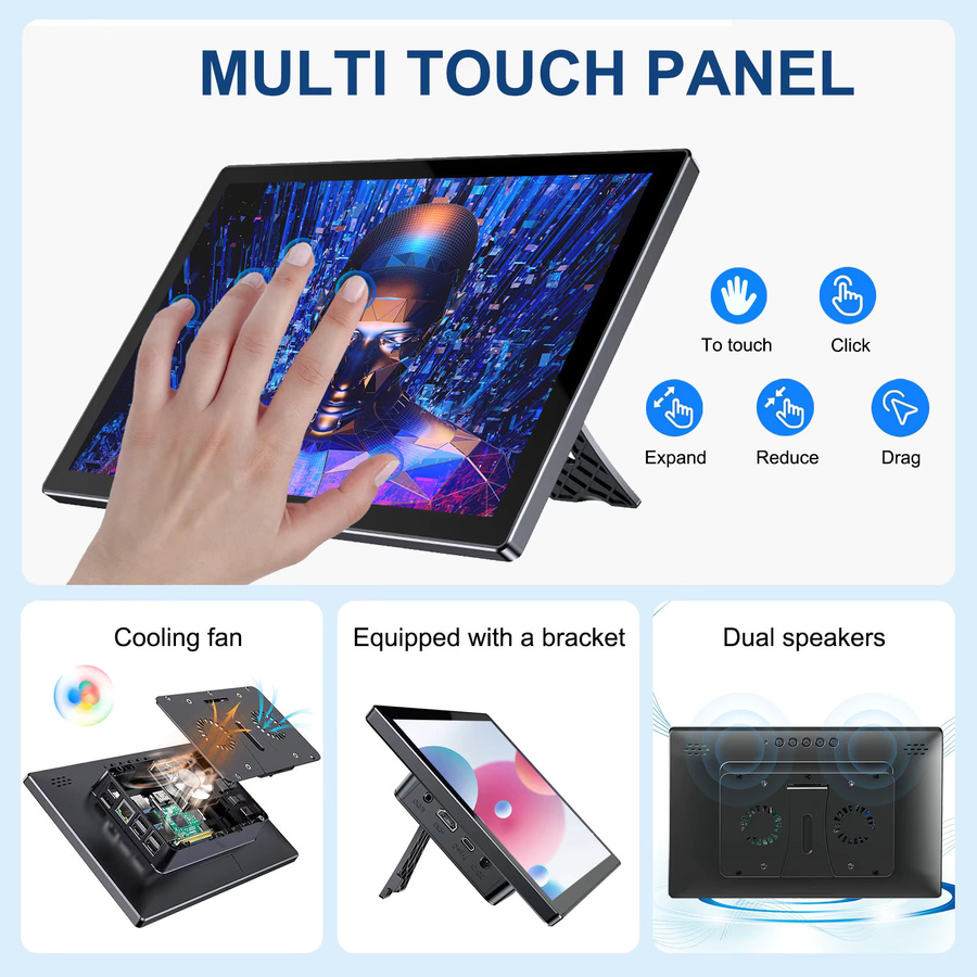 Unew 10,1 Zoll Touchscreen-Monitor mit 60Hz und 1280x800 Auflösung in Schwarz, kompatibel mit Raspberry Pi, Android-Telefonen, Laptops und Orange Pi - Bild 4