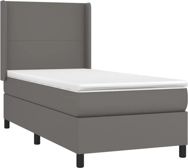 vidaXL Boxspringbett mit Matratze in Grau aus Kunstleder mit LED-Unterbettbeleuchtung und USB-Ladeport, Hybrid-Bett mit Taschenfederkern, B/T/H: 100 x 200 x 118 cm - Bild 1
