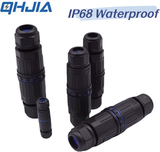 QHJIA IP68 Steckverbinder wasserdicht in Schwarz mit Schraubklemmenblock für schnelle Verkabelung - Bild 1
