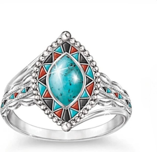 YoYo Ring, Emaille, synthetischer Türkis, Damen, Silber - Bild 1