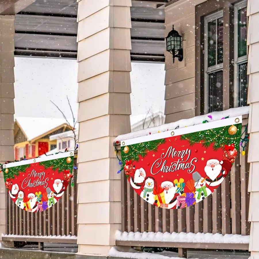 VIKAMA Weihnachts-Hängebanner Frohe Weihnachten in Rot, Textil-Wimpel für Zuhause und Veranda, Breite: 45 cm, Höhe: 90 cm - Bild 3