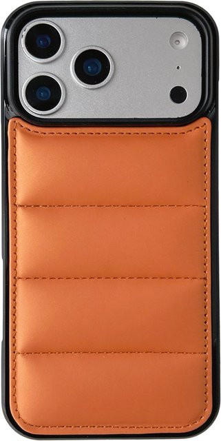 Luxus Daunenjacke Puffer Handyhülle aus weichem Silikon für Apple iPhone 15 Pro, Orange - Bild 1