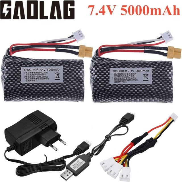 HUINA Lipo Batterie 7,4 V 5000 mAh mit XT30 Stecker für HUINA 580 1580 1583 RC Spielzeug Zubehör 2S Schwarz - Bild 1