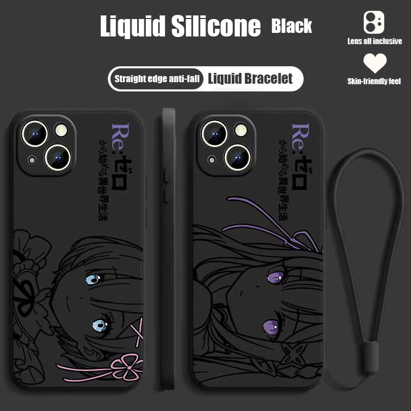 Rem Emilia Handyhülle mit niedlichem Bild für Apple iPhone 17 16 15 14 13 12 Pro Max Plus Mini in Schwarz - Bild 1