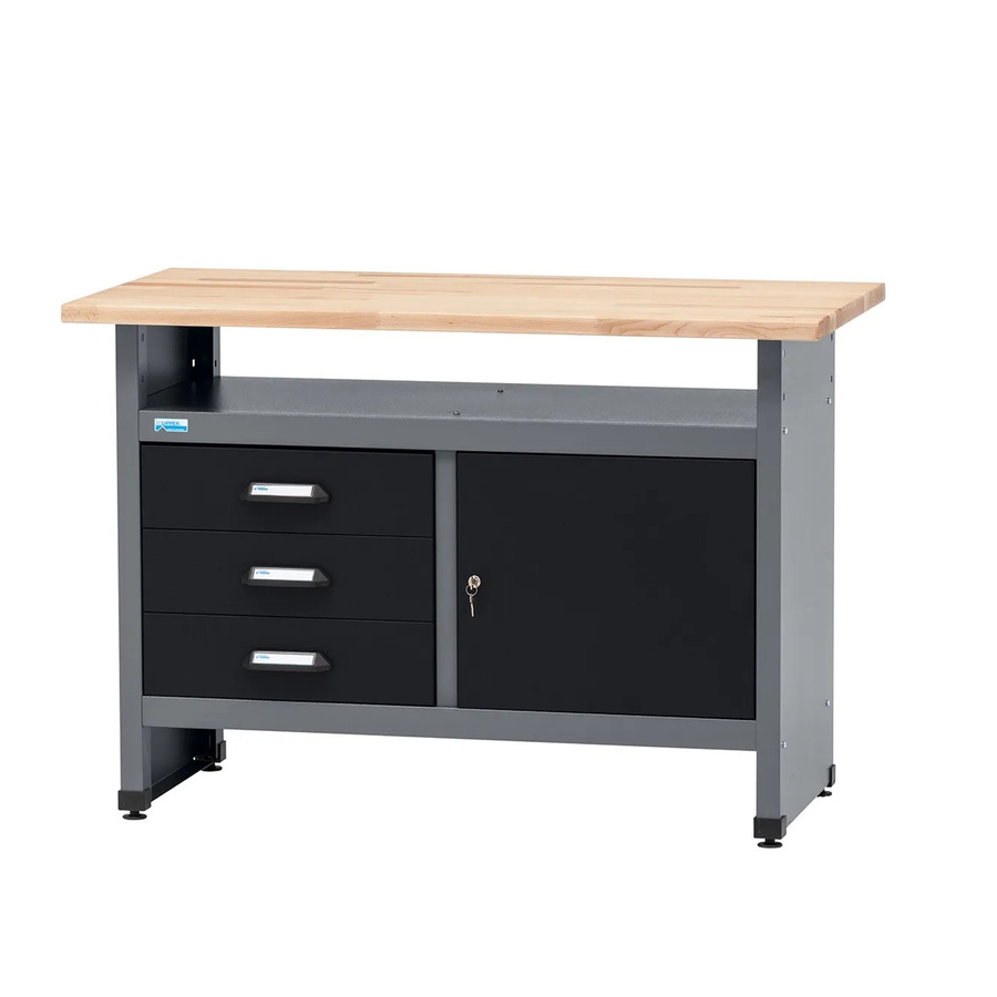 Küpper Werkbank eintürig mit 3 Schubladen in Schwarz-Hellgrau, B/T/H: 120 x 60 x 84 cm - Bild 2