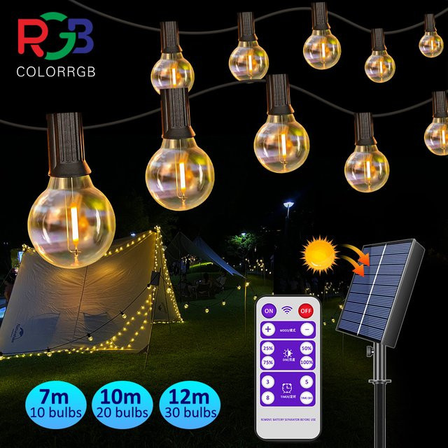 Solar-Lichterkette mit 40 LED-G40 Glühbirnen, wasserdichte Solar-Terrassenleuchten in Warmweiß, bruchsichere transparente Kunststoff-Kugeln für den Außenbereich - Bild 1