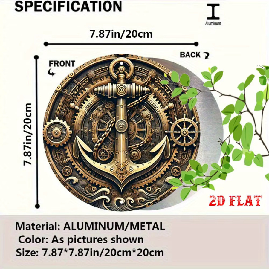 CIFBUY Vintage Steampunk Anker Wandkunst aus Metall, Rund, Blau-Bronze, Durchmesser: 20 cm - Bild 5