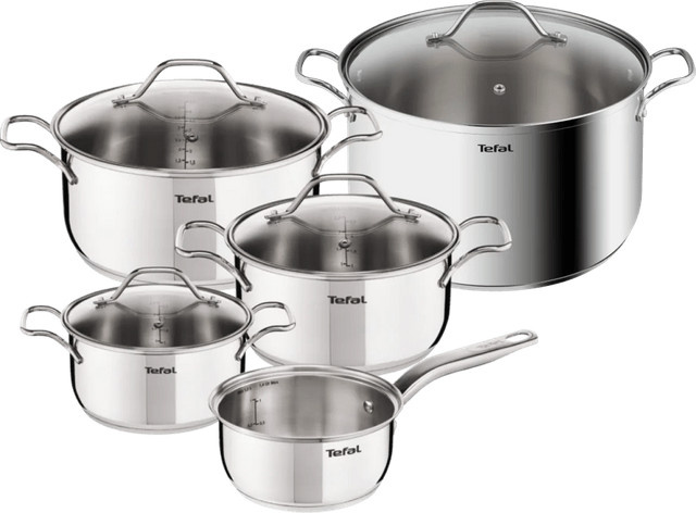 Tefal Intuition Topfset 5-teilig in Silber mit Deckeln und Kochtöpfen - Bild 1