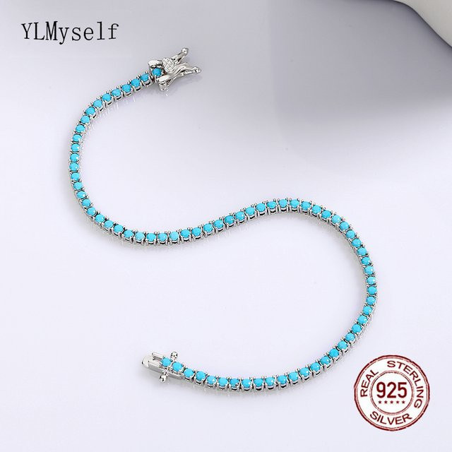 YLMyself Tennis Armband, Silber, türkisblau Stein, Damen, 16/17/18 cm - Bild 1