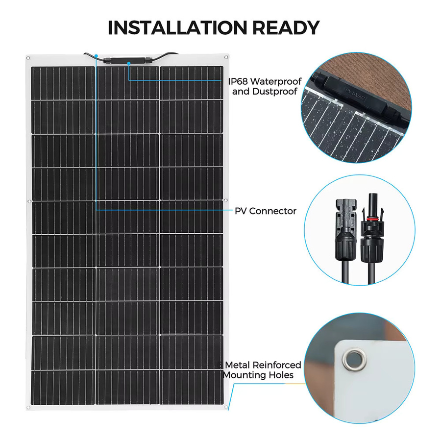 XINPUGUANG Flexibles Solarpanel Kit System 100W bis 1000W, Monokristallines Solar-Ladegerät für 12V bis 220V Off-Grid Systeme, Schwarz - Bild 3