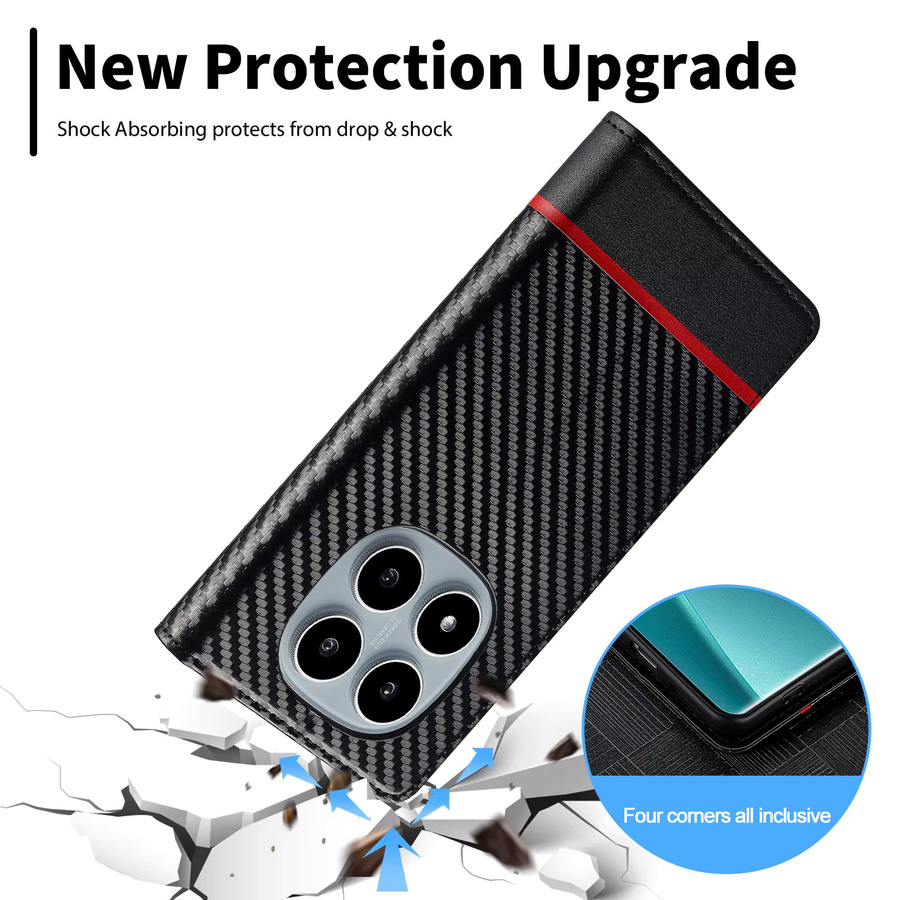 Luxuriöse Xiaomi Handyhülle aus Carbon-Faser und Leder mit Kartenfach und Magnet-Flip-Ständer in Schwarz - Bild 5