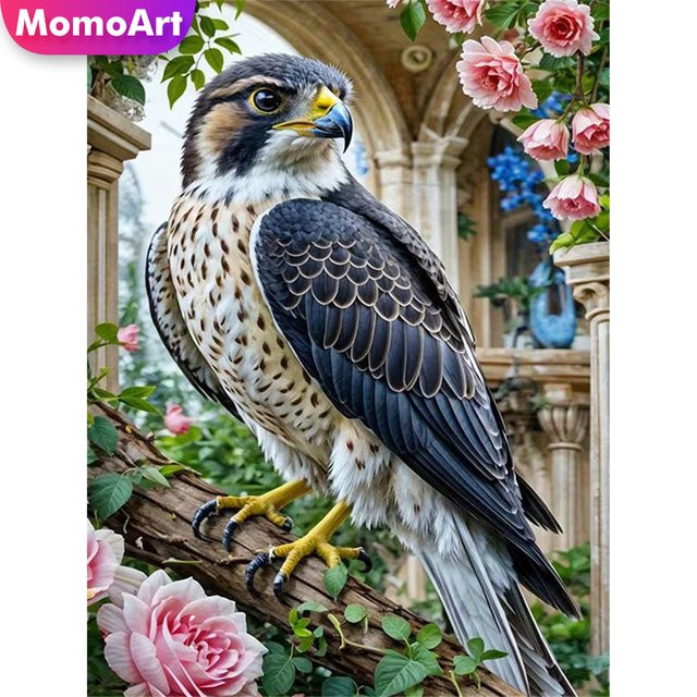 Momoart Adler Diamantmalerei DIY Set mit Blumenmotiv, rund, mehrfarbig, B/H: 30,0 x 20,0 cm - Bild 1