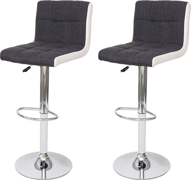 2er-Set MCW Barhocker G87 höhenverstellbar mit Stoff in Dunkelgrau und Kunstleder in Weiß sowie Chromfuß - Bild 1