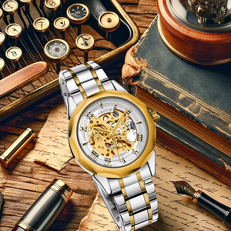 CAROTIF Armbanduhr, Silber und Gold, zweifarbiges Metallarmband, Herren - Bild 2