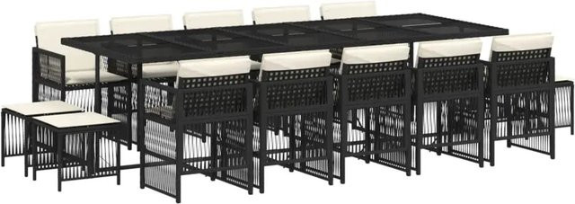 vidaXL 15-teilige Garten-Essgruppe aus PE-Rattan mit Kissen, Schwarz - Bild 1