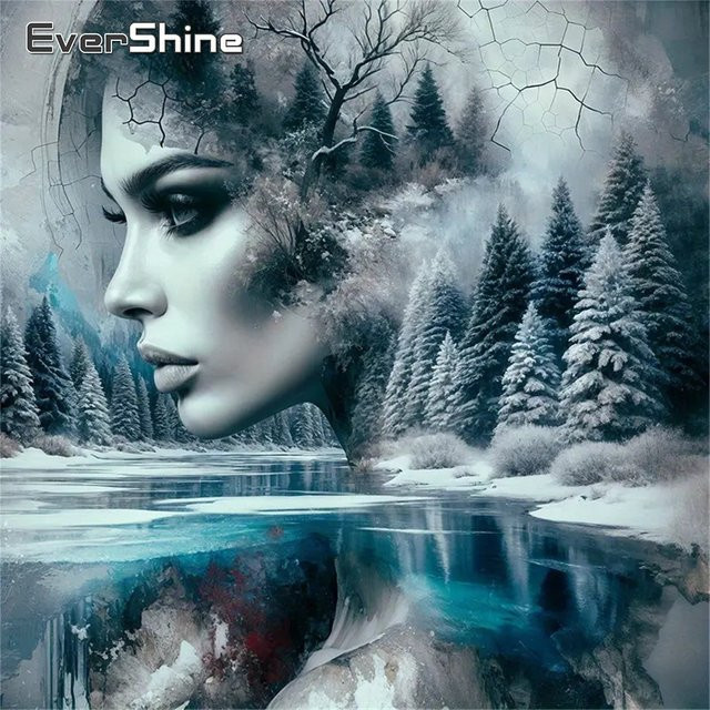 Evershine 5D DIY Diamant Stickerei Set Winter Landschaft mit Fluss und Baum als Mosaik-Malerei für dein Hobby - Bild 1