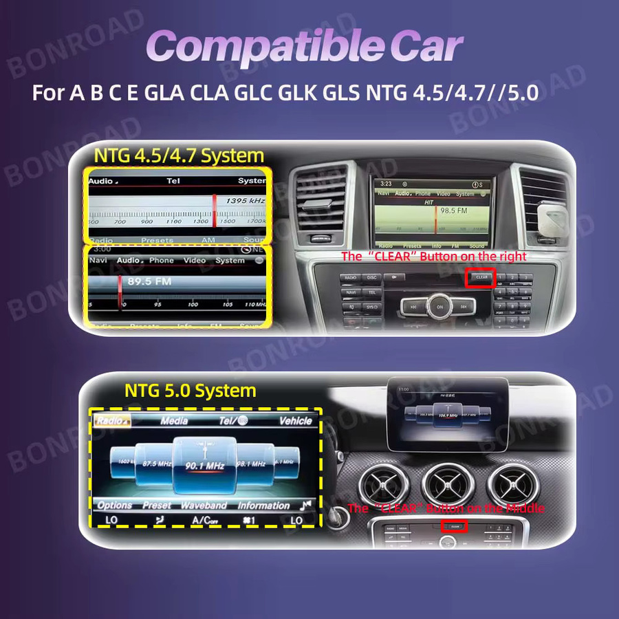 BONROAD Kabelloses CarPlay Modul für Mercedes Benz A B C E Klasse GLA CLA GLC GLK SLK CLS NTG4.5/4.7/5.0 mit Android Auto, MirrorLink, Bluetooth und GPS in Schwarz - Bild 2