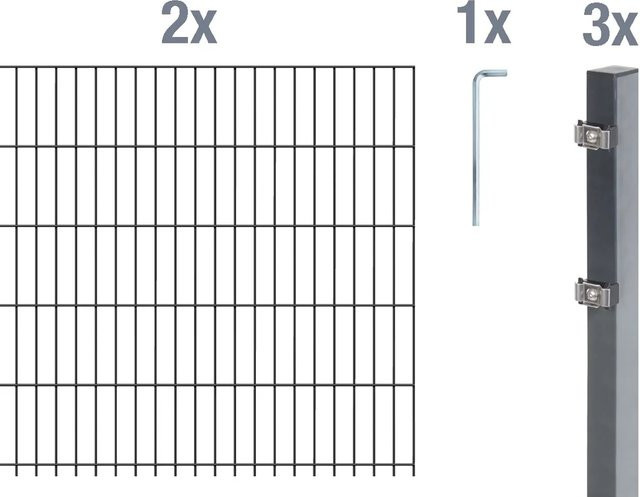 Metallzaun Doppelstabmatte Grund-Set aus Stahl, anthrazit beschichtet, B/H: 2 x 1,4 m - Bild 1