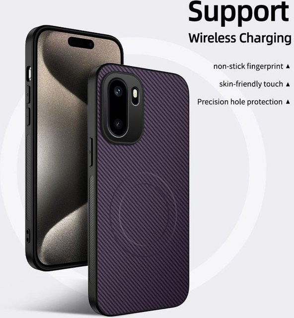 Magnetische Stoßfeste Handyhülle mit Kohlefaser-Textur und kabellosem Laden für OnePlus 1R und OnePlus1R G in Schwarz, Blau, Grau oder Lila - Bild 1