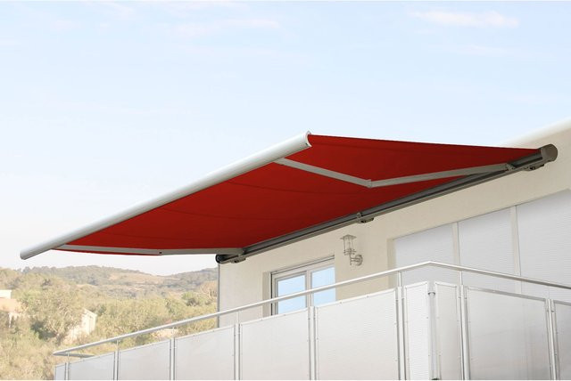 Elektrische Kassettenmarkise MCW H122 Vollkassette aus Polyester, Farbe: Bordeaux-Rot, B x H: 4 x 3 m - Bild 1