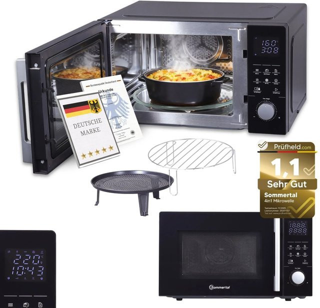 Sommertal 4in1 Mikrowelle MW2200 in Schwarz mit Grill, Heißluft und 8 Automatikprogrammen, 25 l - Bild 1