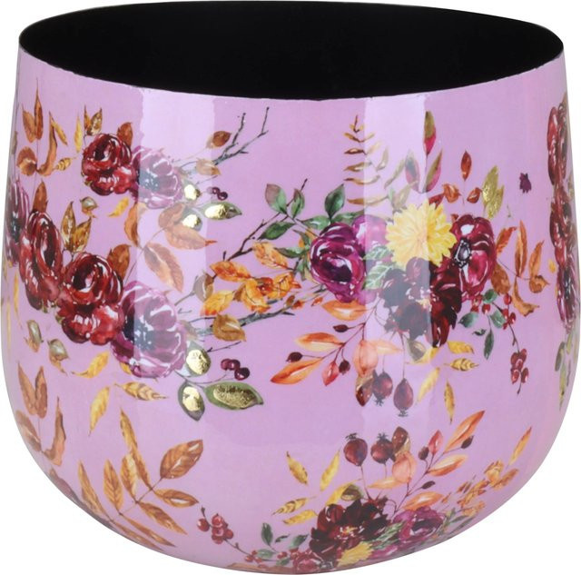 Übertopf Flora von A.H.G. mit Blumenmuster in Pink-Gold, rund, Durchmesser: 13 cm, Höhe: 9 cm - Bild 1