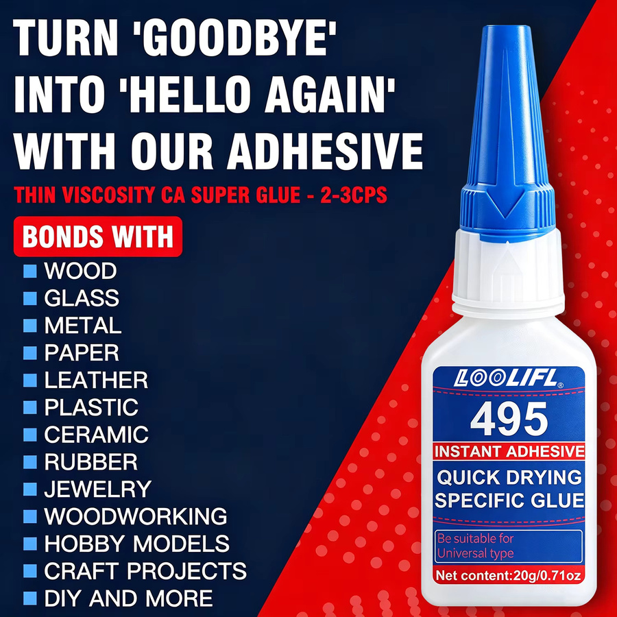 Loolifl 495 Instant Super Glue Cyanacrylat-Klebstoff, transparent, für Metall, Kunststoff, Keramik, Holz, Leder und Gummi - Bild 5