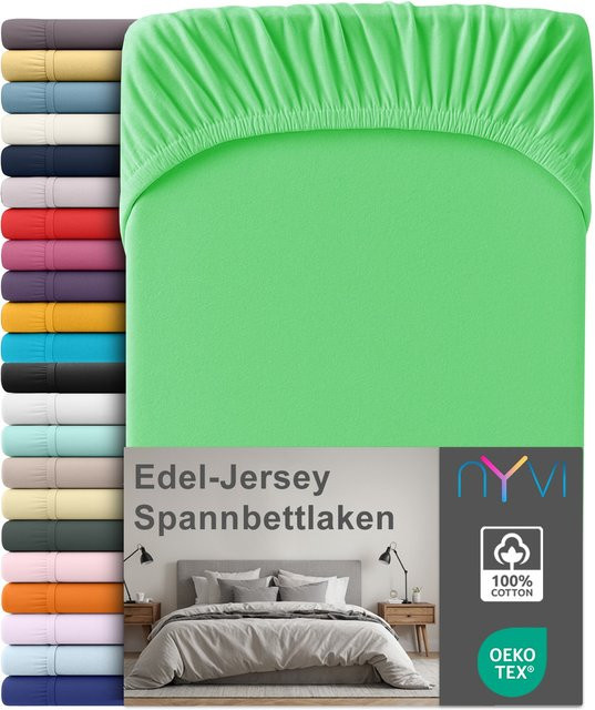 NYVI Edel Jersey Spannbettlaken Deluxe aus 100% supergekämmter Baumwolle, Farbe: Apfelgrün, B/T: 140-160 x 200 cm, Steghöhe bis 25 cm - Bild 1