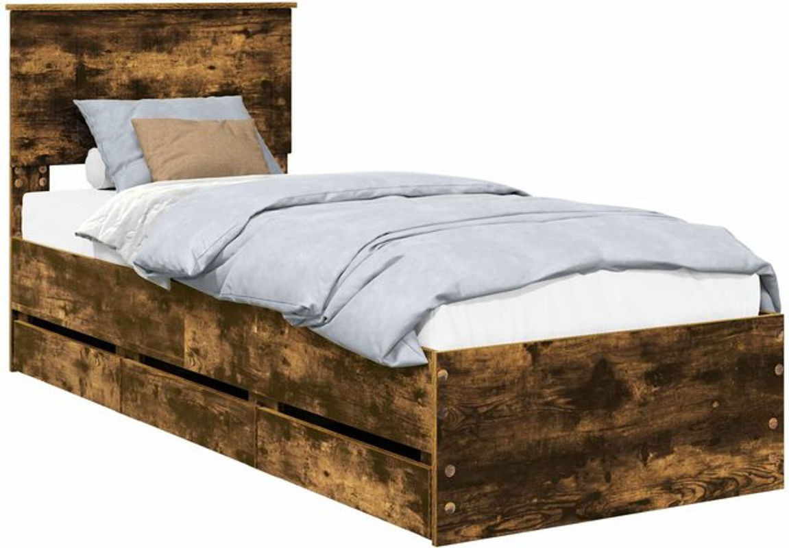 Bettrahmen aus geräuchertem Eichenholz in Braun von vidaXL, Modernes Funktionsbett im Industrial Design, B/H: 75 x 190 cm - Bild 1