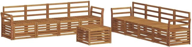 vidaXL Sofagarnitur aus Massivholz Akazie in Natur, 9-teiliges Set mit Tisch und Sitzgelegenheiten im modernen Latten-Design - Bild 1