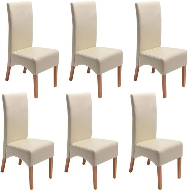 6er-Set MCW Esszimmerstühle Crotone aus Leder in Beige mit hellen Beinen - Bild 2