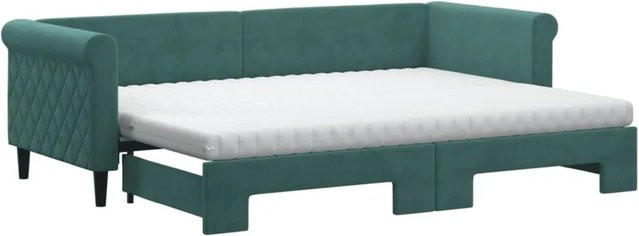 vidaXL Tagesbett ausziehbar mit Matratze in Dunkelgrün aus Samt B/T/H: 80 x 200 cm - Bild 1