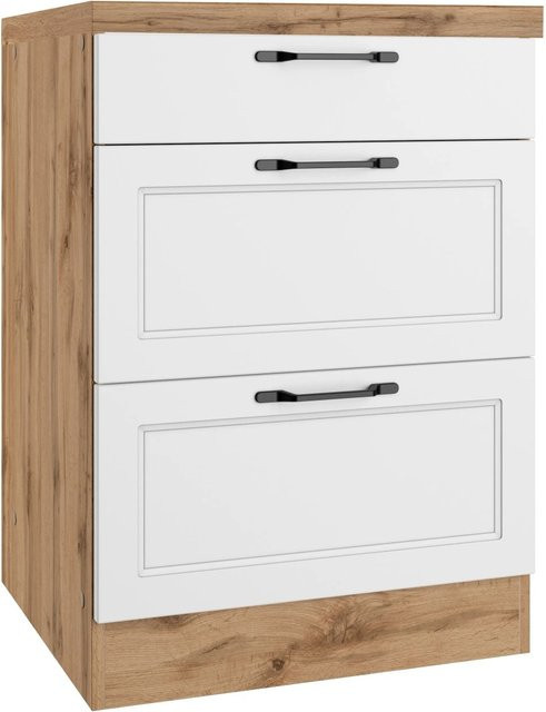 Held Küchen Unterschrank Kempten in Weiß/Wotan mit 2 Türen und Landhaus Optik, Breite: 60 cm - Bild 1