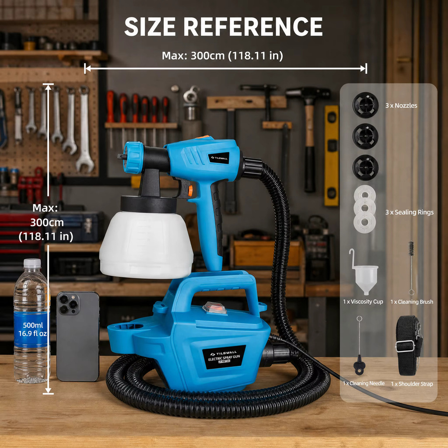 Parrior HVLP Farbspritzgerät mit 800W, elektrische Farbspritzpistole in Blau mit 1300 ml Behälter und einstellbarer Durchflussregelung - Bild 5