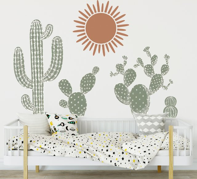 BRUP Boho Wandtattoos mit süßem Kaktus Motiv für Kinderzimmer und Wohnzimmer abnehmbare Wandaufkleber - Bild 1