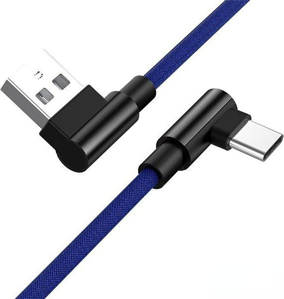 USB-C Schnellladekabel mit 90 Grad Winkel aus Nylongeflecht für Android, Samsung, Huawei und Xiaomi, 2m, Blau - Bild 1