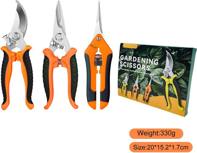 Dobeli 3-teiliges Set Gartenschere und Astschere in Orange für Gartenbau und Obstpflücken - Bild 1