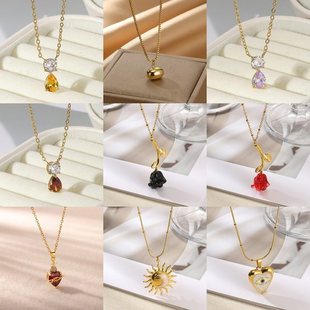 HPTOTMG Halskette Edelstahl, Roségold, Kristall, Unisex - Bild 1