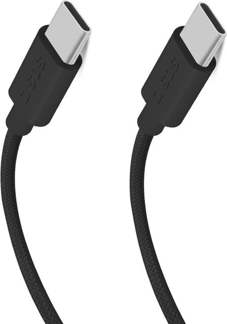 SBS USB-C auf USB-C Textilkabel mit Kabelhalter, Schwarz, 1,5 m - Bild 1
