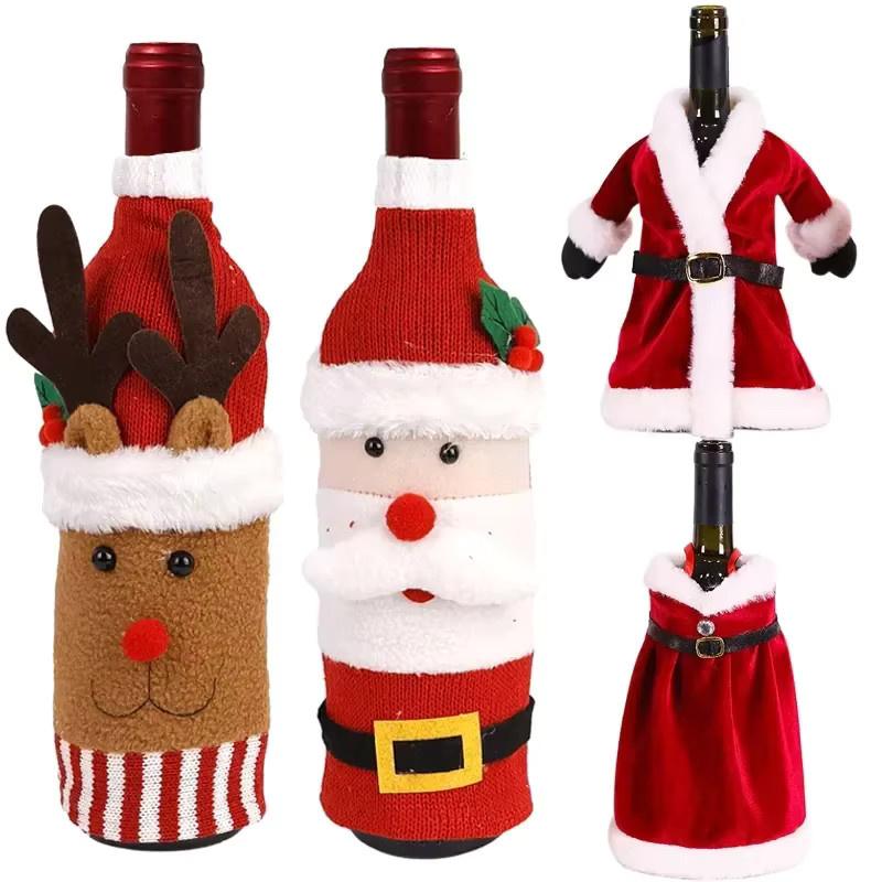 10er Set gestrickte Weinflaschen-Abdeckungen mit Santa und Schneemann in Rot für deine Weihnachtsdekoration - Bild 5