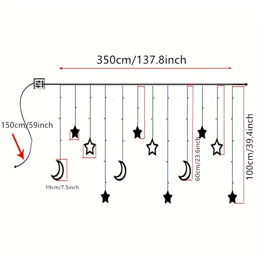 LED Eiszapfen Lichterkette mit Stern und Mond in Warmweiß, 300 cm Länge für Dekoration bei Hochzeiten, Partys oder im Zimmer - Bild 2