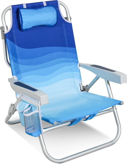 HOMECALL Strandstuhl Klappstuhl mit Aluminiumrahmen und isolierter Kühltasche, Farbe: Blaue Welle - Bild 1