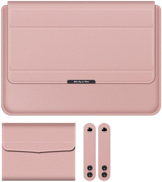 dodocool 3 in 1 Laptop Hülle für 13 bis 14 Zoll mit faltbarem Ständer und Handgelenkauflage, wasserdichtes PVC, Pink - Bild 1