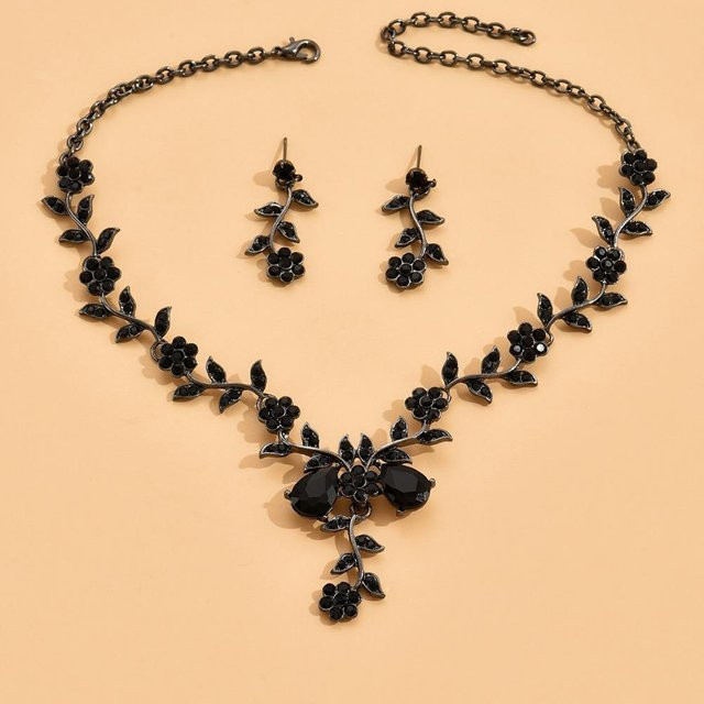 Bamos Schmuck-Set, Halskette, Ohrringe, Zinklegierung, Schwarz, Damen - Bild 1