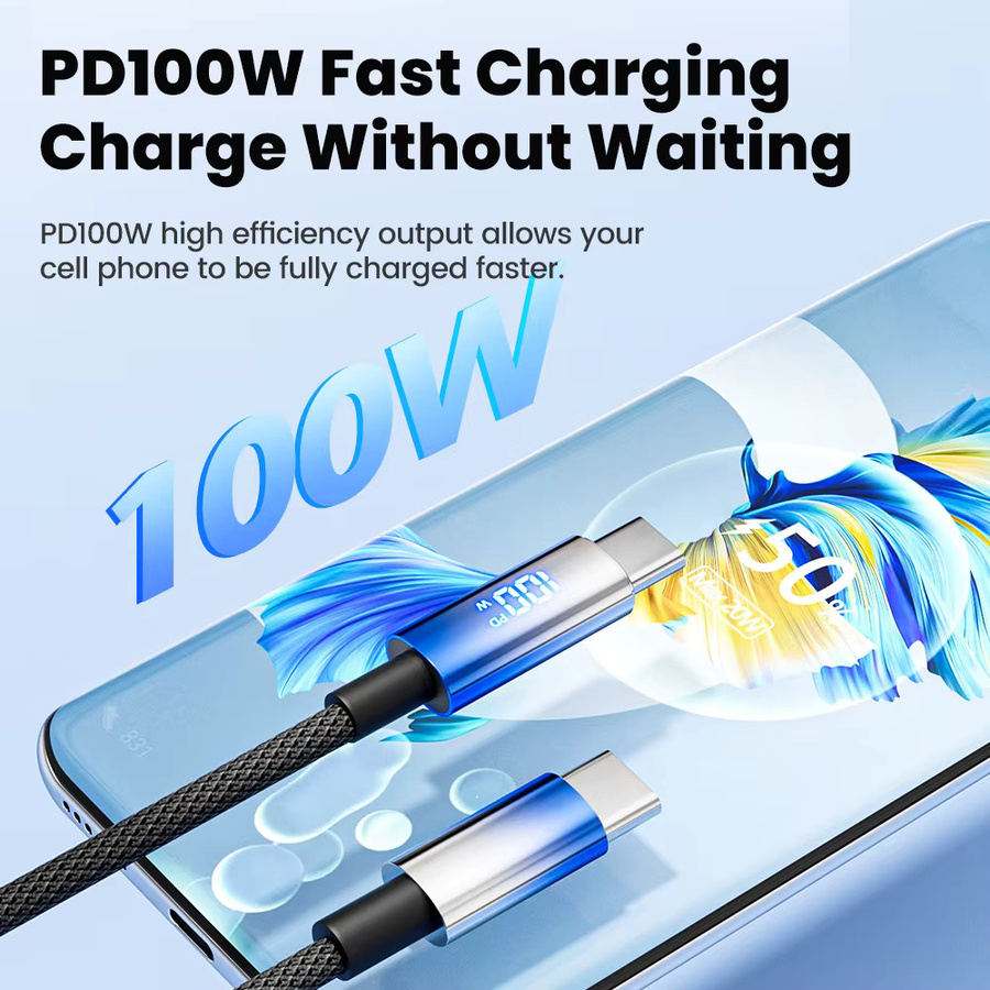 VBNM USB-C auf USB-C Kabel mit Digitalanzeige, 100W PD Schnellladekabel und Datenkabel, Blau - Bild 6