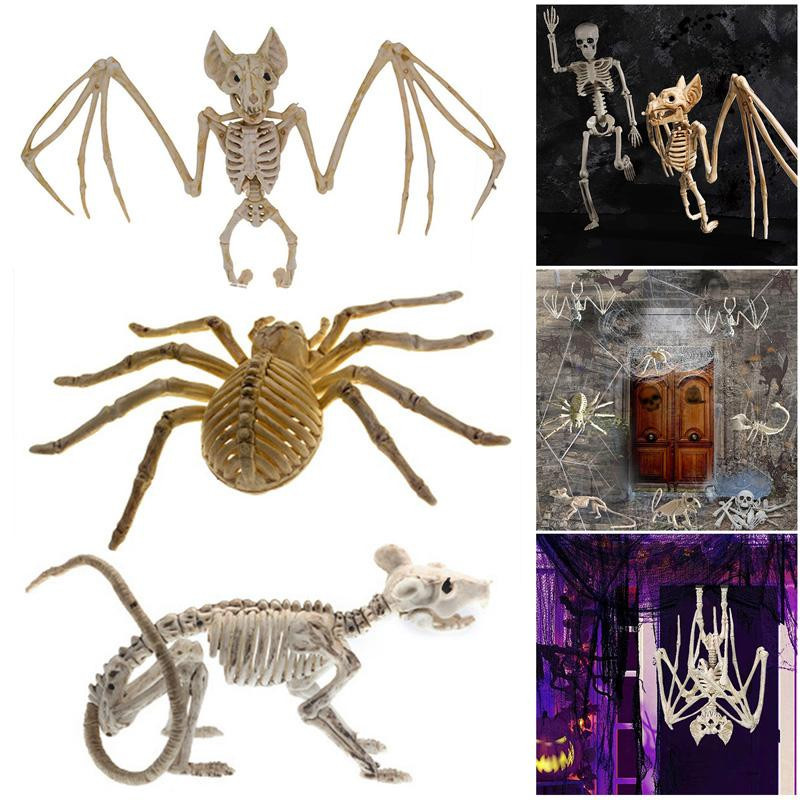 Houspace Halloween Horror Deko Tierskelette aus Kunststoff in Weiß für deine Party Dekoration als Ratte Spinne Fledermaus und Vogelspinne - Bild 4