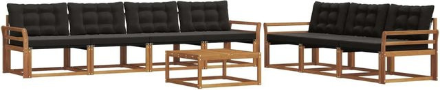 vidaXL Outdoor-Sofagarnitur 8-tlg. aus Akazienholz mit Textilene und Kissen, Schwarz und Natur - Bild 1