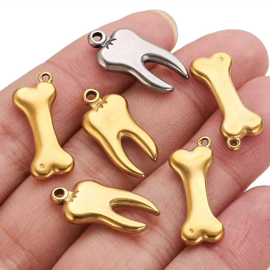 Elomia Anhänger Hundeknochen, Edelstahl, Gold, Unisex - Bild 2