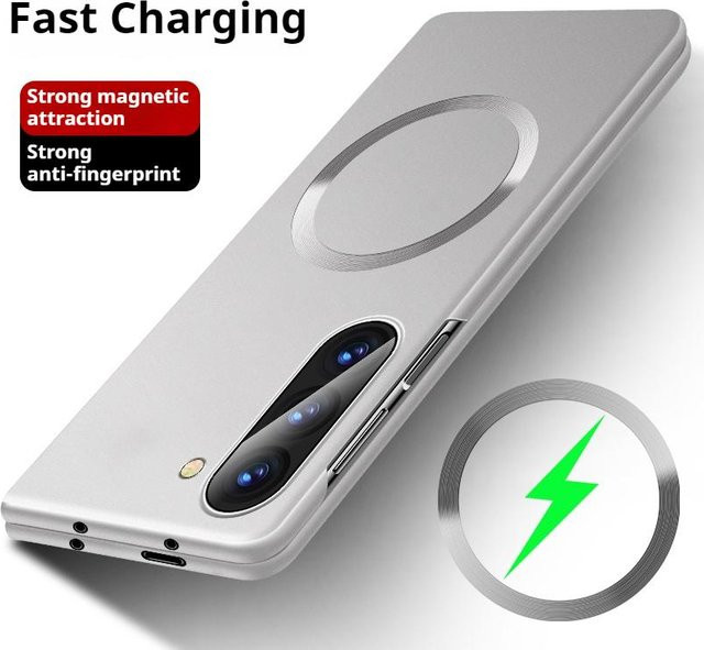 MagSafe Magnetische Hülle mit Metalllackierung und mattiertem Finish für Samsung Galaxy Z Fold 7 6 5 4 3 und Z Flip 7 6 5 4 3 in Silber - Bild 1